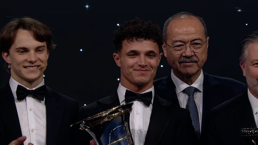 Lando Norris receives the Drivers' Championship trophy | 2025 FIA Awards